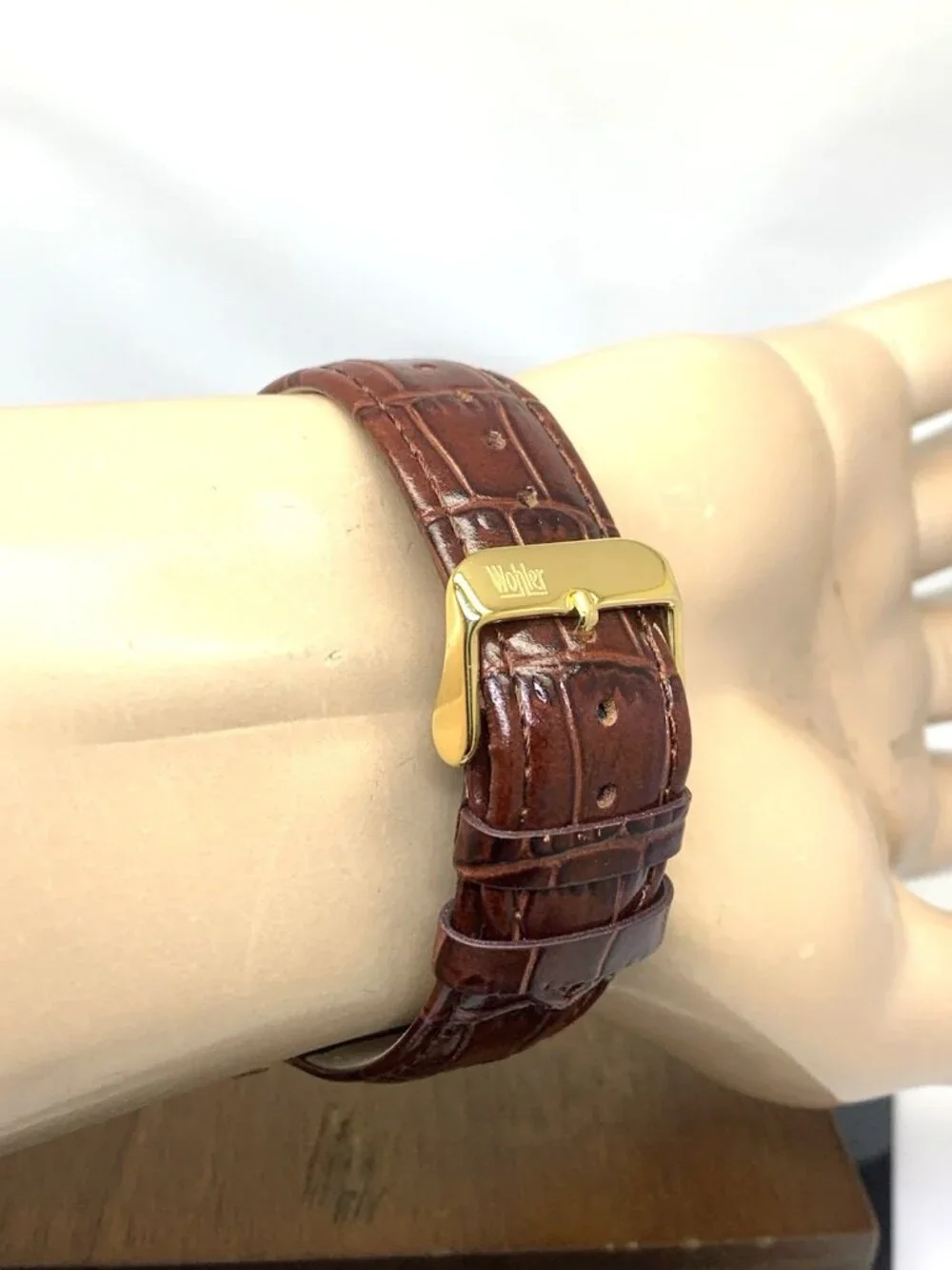 Wohler Men's Watch Automatic Gold Tone Case Brown Dial Leather Strap 42mm